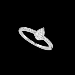 BAGUE DIAMANT OR BLANC SOLITAIRE POIRE PAVÉ