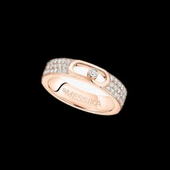 Bague diamant or rose alliance move joaillerie pavée