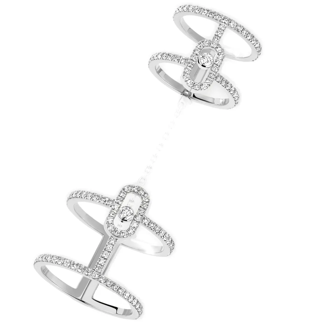 Bague double diamant or blanc