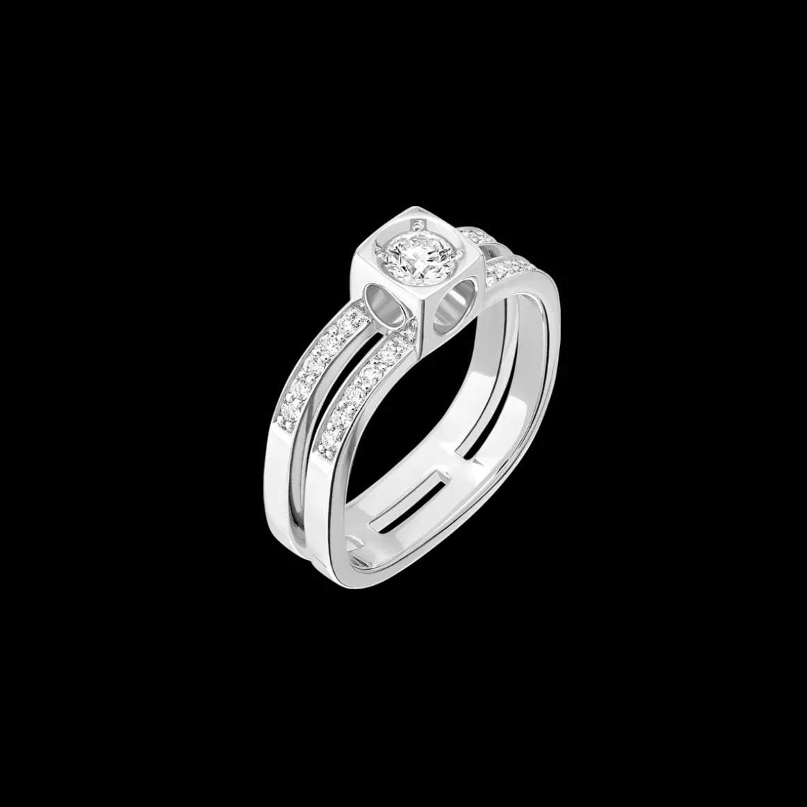Bague Le Cube Diamant grand modèle pavée or blanc et diamants