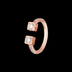 Bague Le Cube Diamant grand modèle or rose et diamants