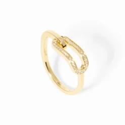 Bague Maillon petit modèle or jaune et diamants