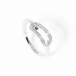 Bague Maillon petit modèle or blanc et diamants