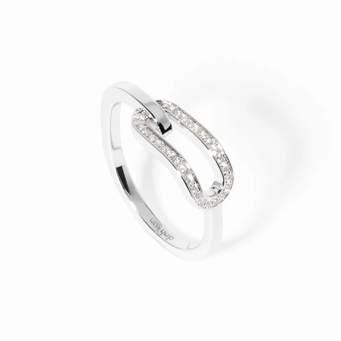 Bague Maillon petit modèle or blanc et diamants