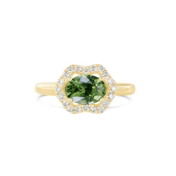 Bague or jaune saphir vert diamants