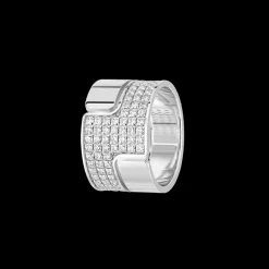 Bague Seventies grand modèle or blanc et diamants