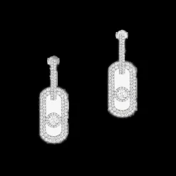 BOUCLES D'OREILLES DIAMANT OR BLANC PENDANTES SO MOVE XL PAVÉES