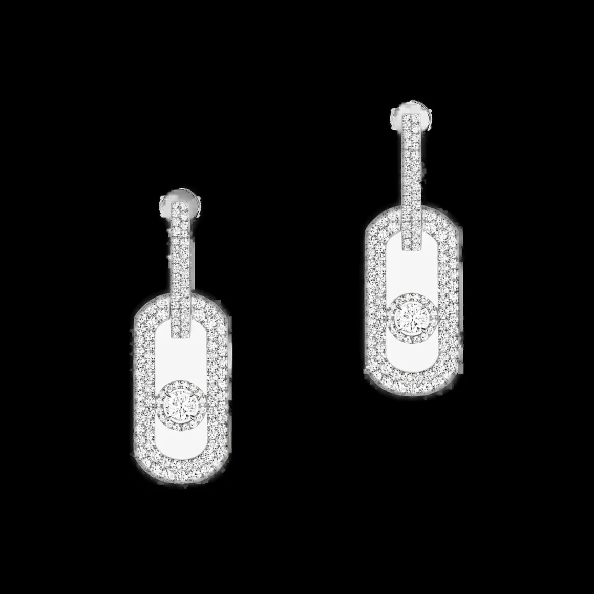 BOUCLES D'OREILLES DIAMANT OR BLANC PENDANTES SO MOVE XL PAVÉES
