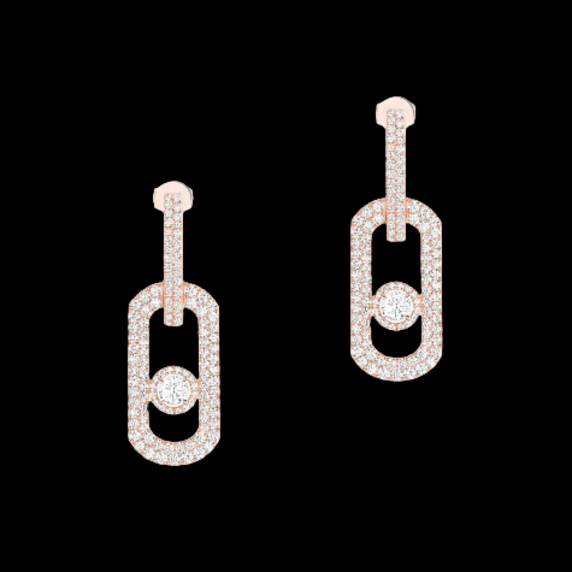BOUCLES D'OREILLES DIAMANT OR ROSE PENDANTES SO MOVE XL PAVÉES