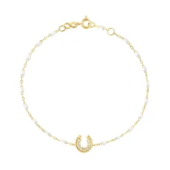 Bracelet blanc Fer à cheval, diamants, or jaune, 17 cm