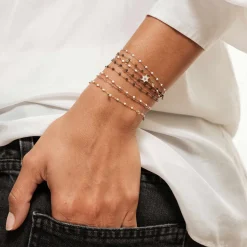 Bracelet blanc Gigi Suprême, or rose, 4 diamants, 17 cm