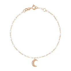 Bracelet blanc Lune, diamants, or rose, 17 cm