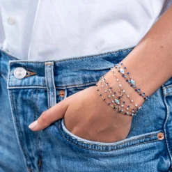 Bracelet blanc Lune, diamants, or rose, 17 cm