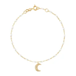 Bracelet blanc Lune, diamants, or jaune, 17 cm