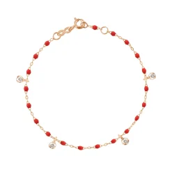Bracelet coquelicot Gigi Suprême, or rose, 4 diamants, 17 cm