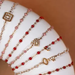 Bracelet coquelicot Gigi Suprême, or rose, 1 diamant, 17 cm