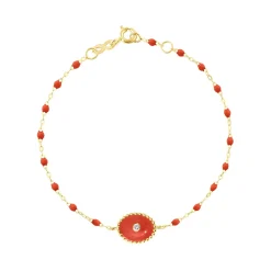 Bracelet corail Etoile du Nord diamant, or jaune, 17 cm