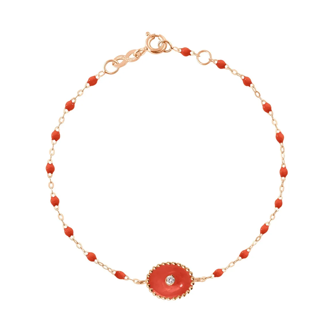 Bracelet corail Etoile du Nord diamant, or rose, 17 cm