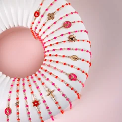 Bracelet corail Etoile du Nord diamant, or rose, 17 cm