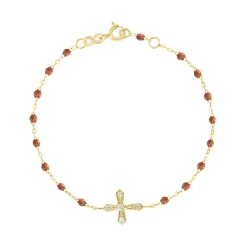 Bracelet fauve Croix Vintage diamants, or jaune, 17 cm