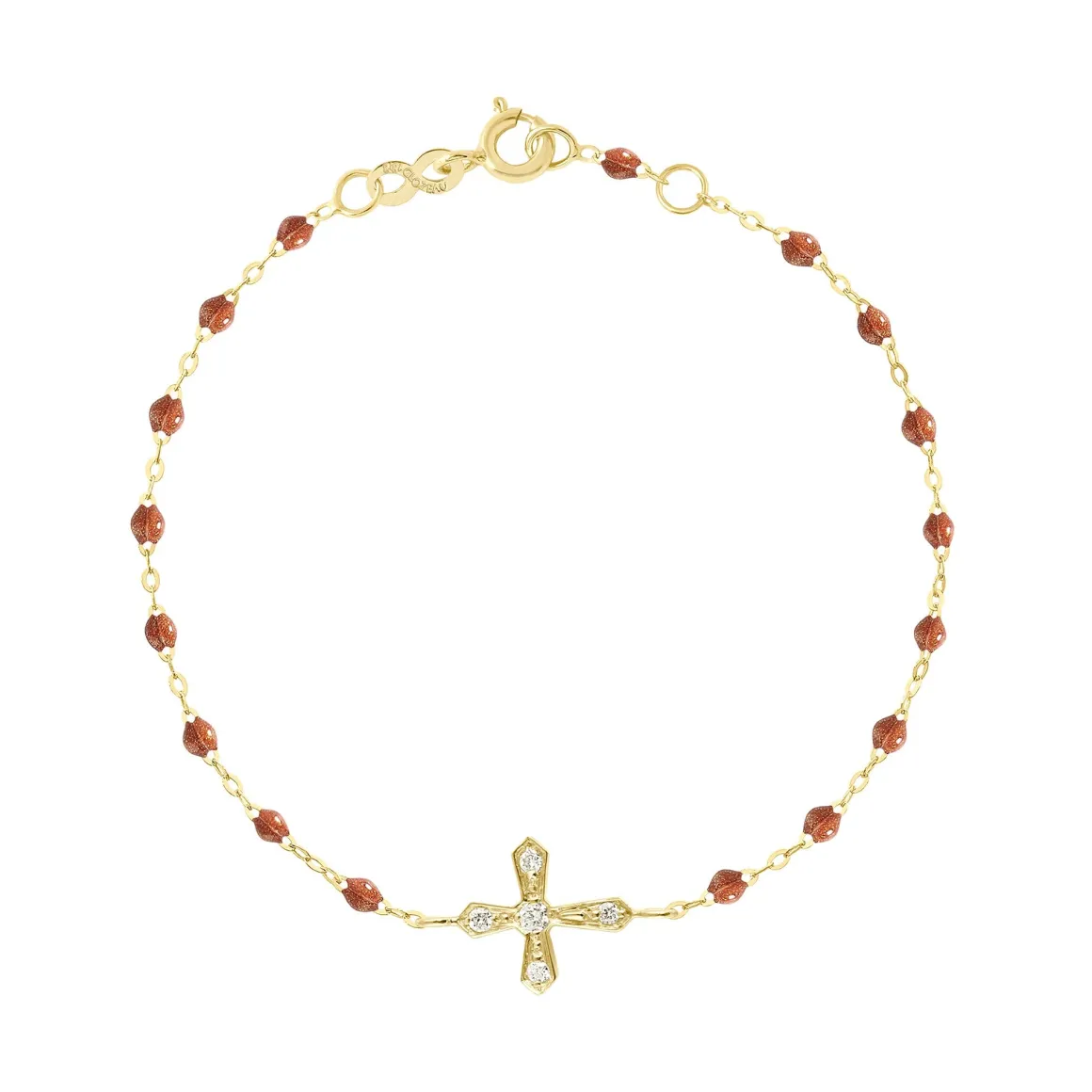 Bracelet fauve Croix Vintage diamants, or jaune, 17 cm