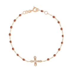 Bracelet fauve Croix Vintage diamants, or rose, 17 cm