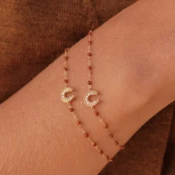 Bracelet fauve Fer à cheval, diamants, or rose, 17 cm