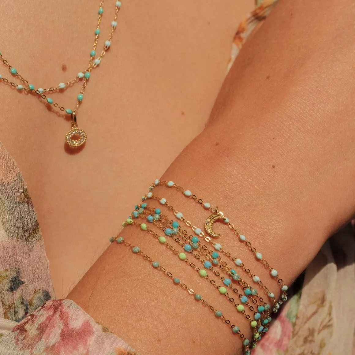 Bracelet jade Lune, diamants, or jaune, 17 cm