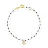 Bracelet Lucky Puce, diamant, or jaune et mini perles de résine prusse, 17 cm