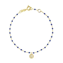 Bracelet Lucky Puce, diamant, or jaune et mini perles de résine prusse, 17 cm