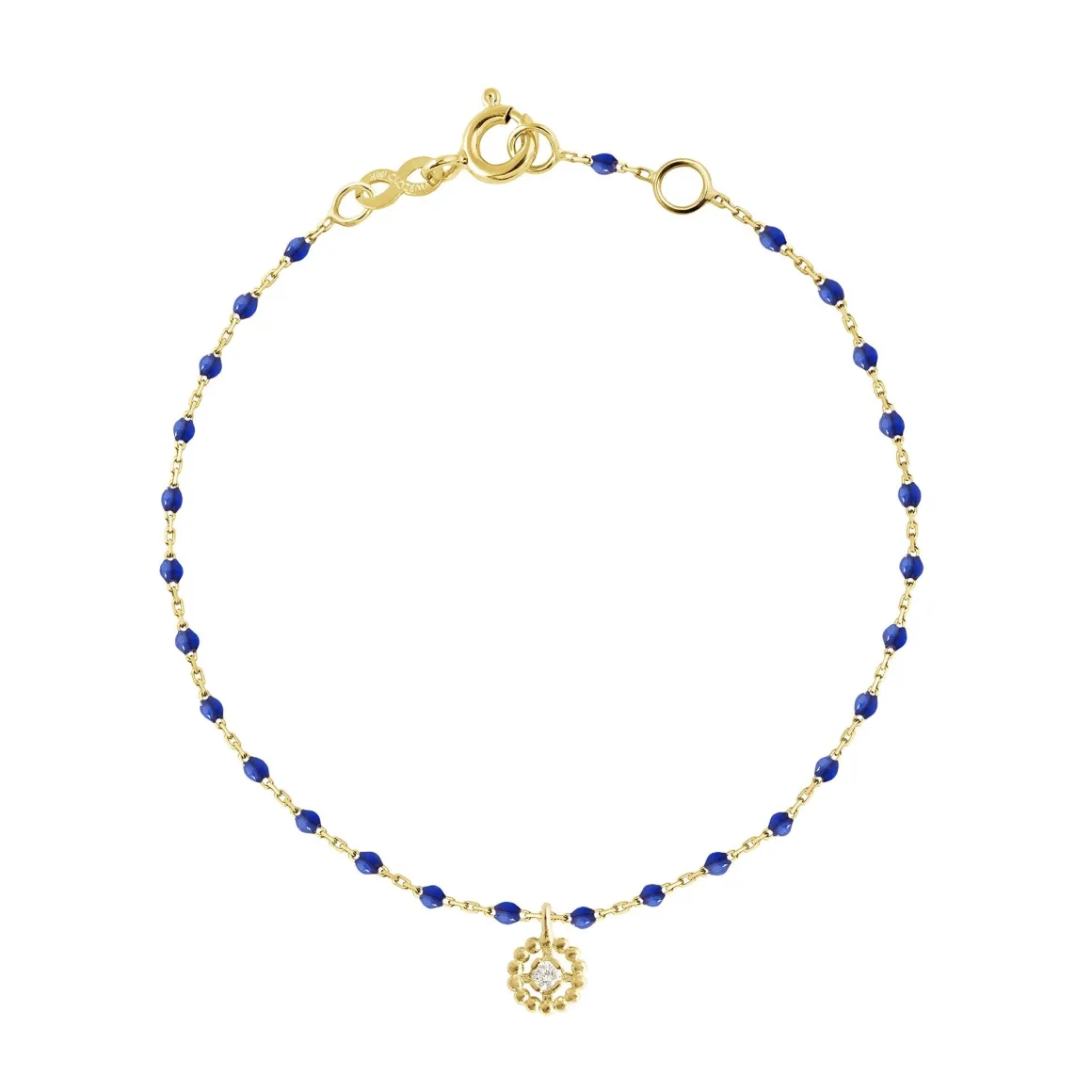 Bracelet Lucky Puce, diamant, or jaune et mini perles de résine prusse, 17 cm