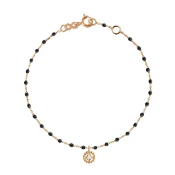 Bracelet Lucky Puce, diamant, or rose et mini perles de résine noire, 17 cm