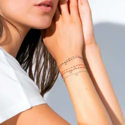 Bracelet Lucky Puce, diamant, or rose et mini perles de résine noire, 17 cm