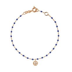 Bracelet Lucky Puce, diamant, or rose et mini perles de résine prusse, 17 cm