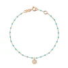 Bracelet Lucky Puce, diamant, or rose et mini perles de résine turquoise verte, 17 cm