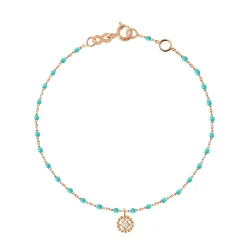 Bracelet Lucky Puce, diamant, or rose et mini perles de résine turquoise verte, 17 cm