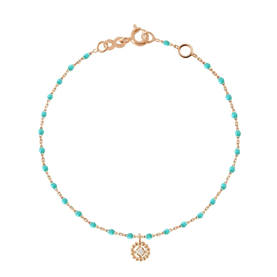 Bracelet Lucky Puce, diamant, or rose et mini perles de résine turquoise verte, 17 cm
