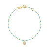 Bracelet Lucky Puce, diamant, or jaune et mini perles de résine turquoise verte, 17 cm