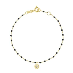 Bracelet Lucky Puce, diamant, or jaune et mini perles de résine noire, 17 cm
