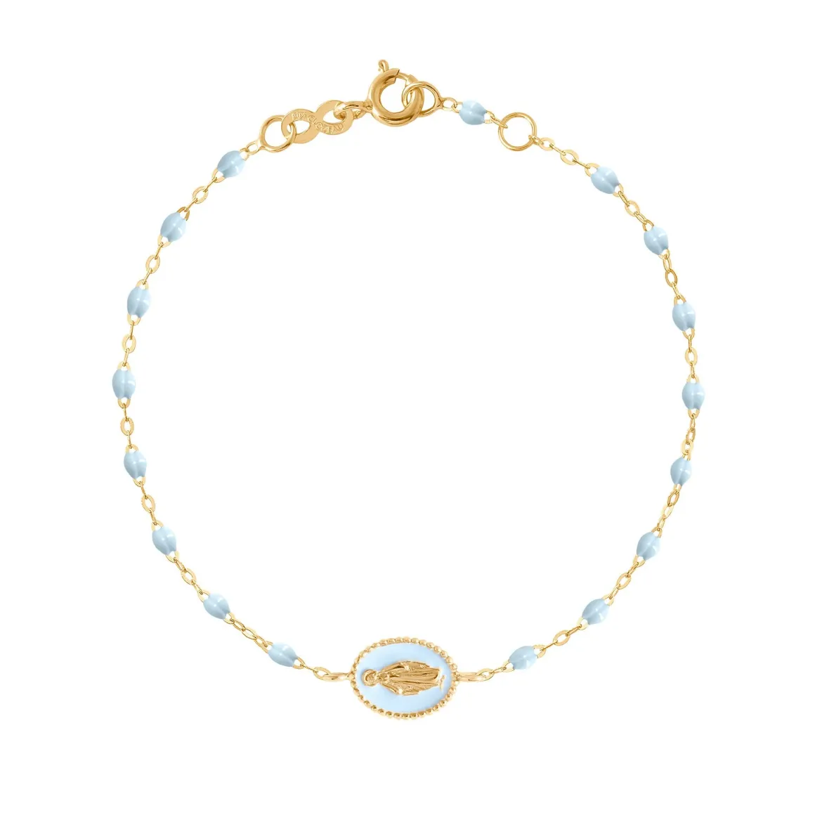 Bracelet Madone résine bleu layette, or jaune, 17 cm