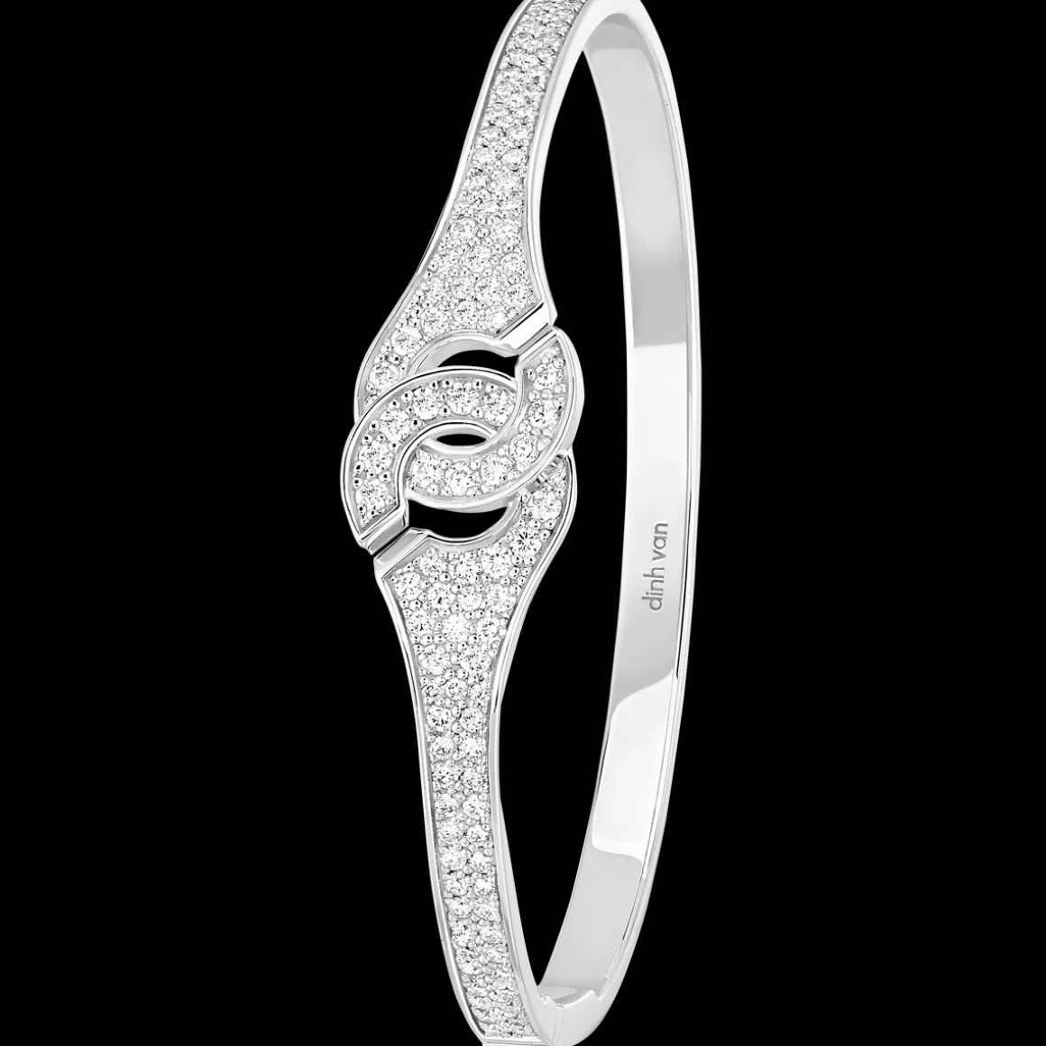 Bracelet Menottes dinh van R12 pavé or blanc et diamants