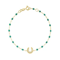 Bracelet émeraude Fer à cheval, diamants, or jaune, 17 cm