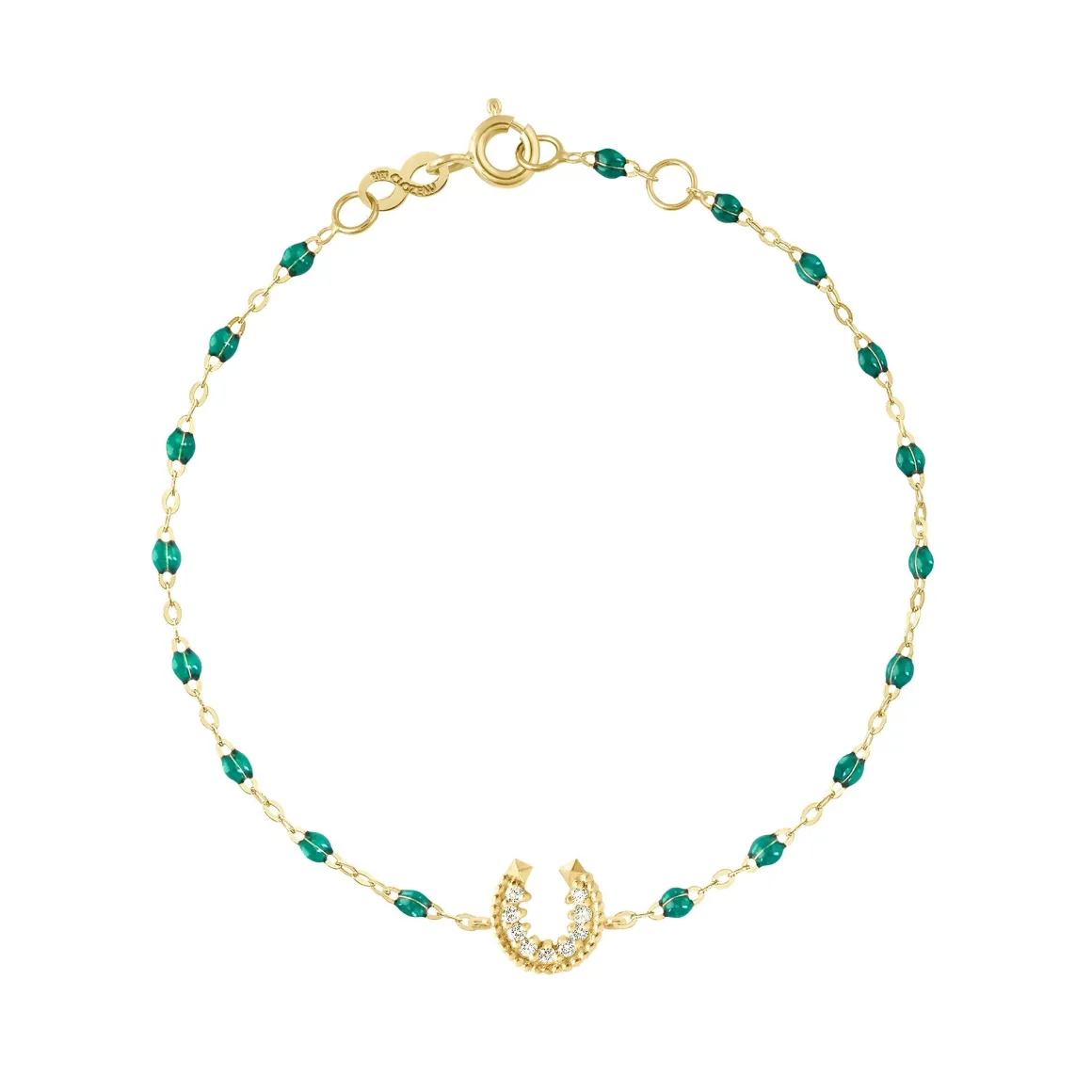 Bracelet émeraude Fer à cheval, diamants, or jaune, 17 cm