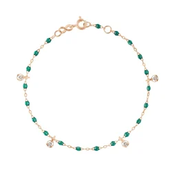 Bracelet émeraude Gigi Suprême, or rose, 4 diamants, 17 cm