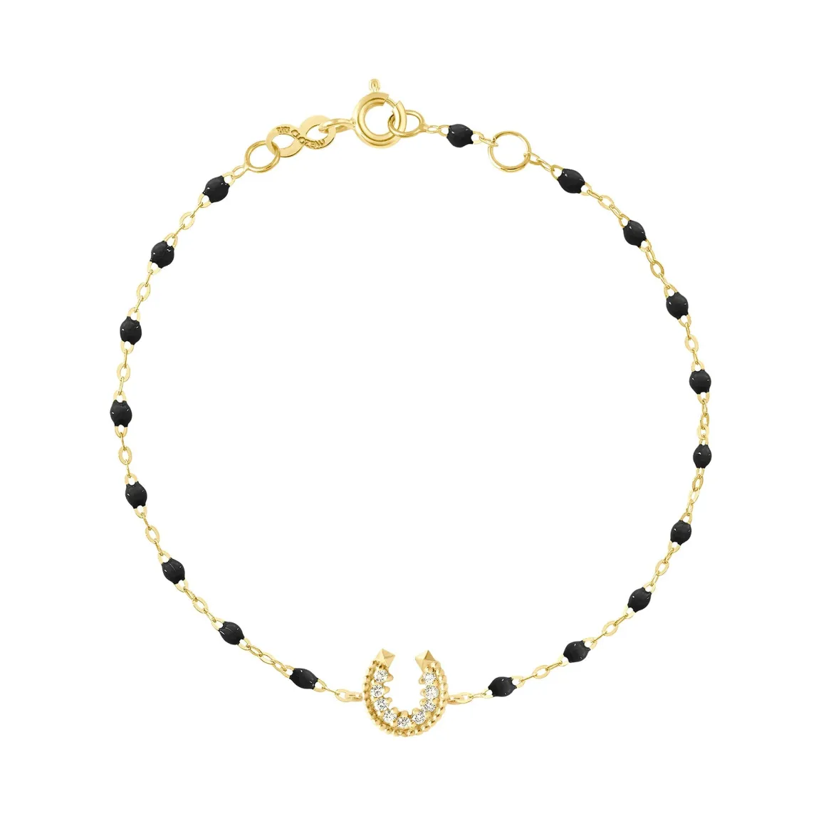 Bracelet noir Fer à cheval, diamants, or jaune, 17 cm
