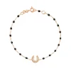 Bracelet noir Fer à cheval, diamants, or rose, 17 cm