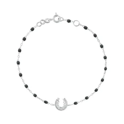 Bracelet noir Fer à cheval, diamants, or blanc, 17 cm
