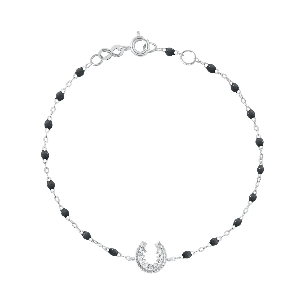 Bracelet noir Fer à cheval, diamants, or blanc, 17 cm