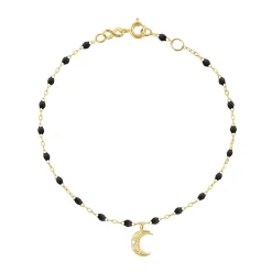 Bracelet noir Lune, diamants, or jaune, 17 cm