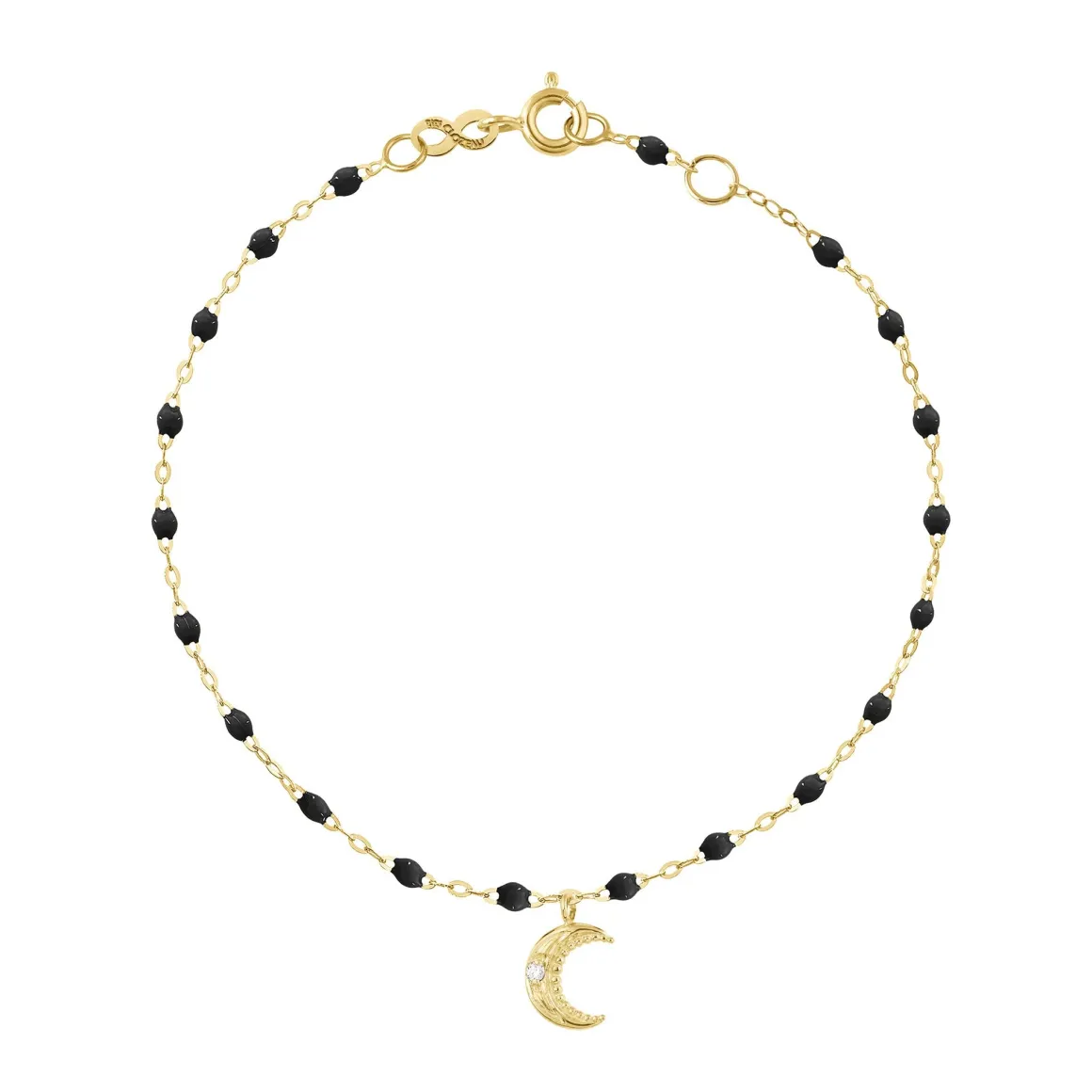 Bracelet noir Lune, diamants, or jaune, 17 cm